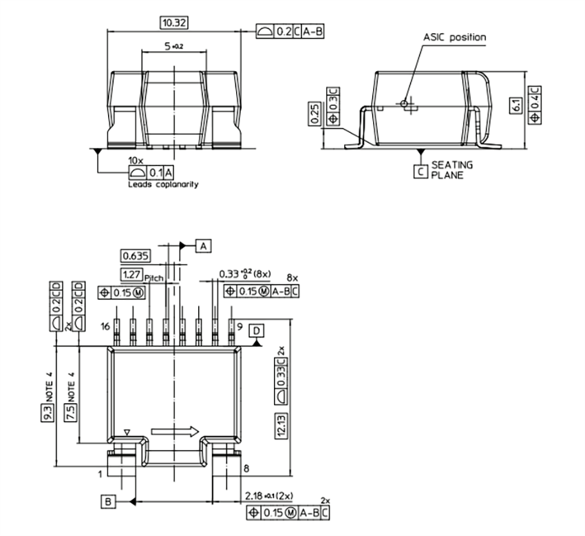 Mechanical Drawing - LEM HMSR-DA Board Mount Integrated Current Sensors